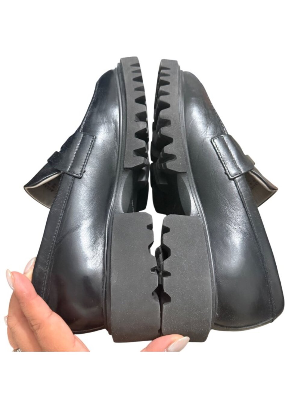 All Saints Black Lola Lugged Chunky Sole Penny Loafers Leather Womens Size 10 - Picture 7 of 10